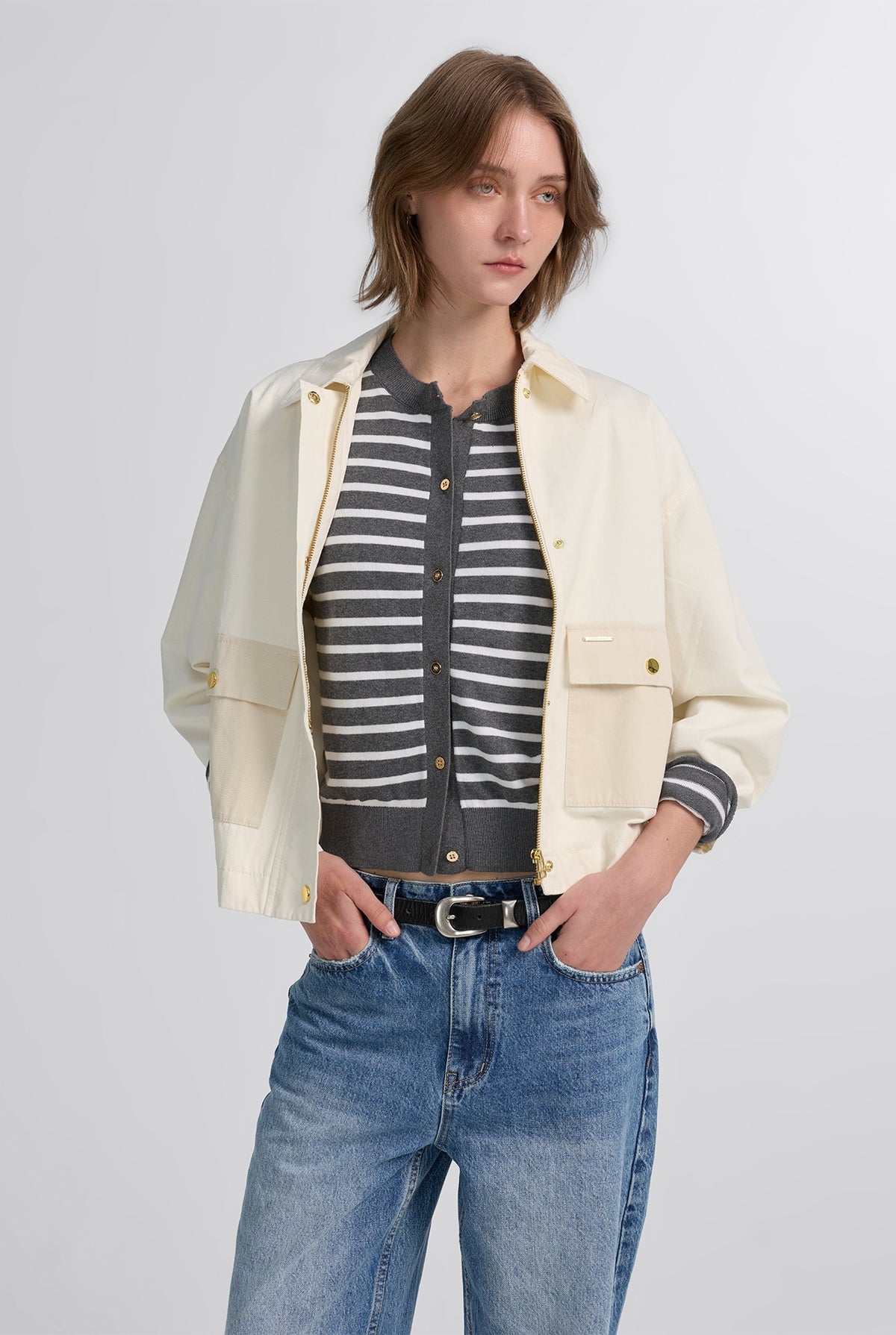 GREY STRIPED CARDIGAN
