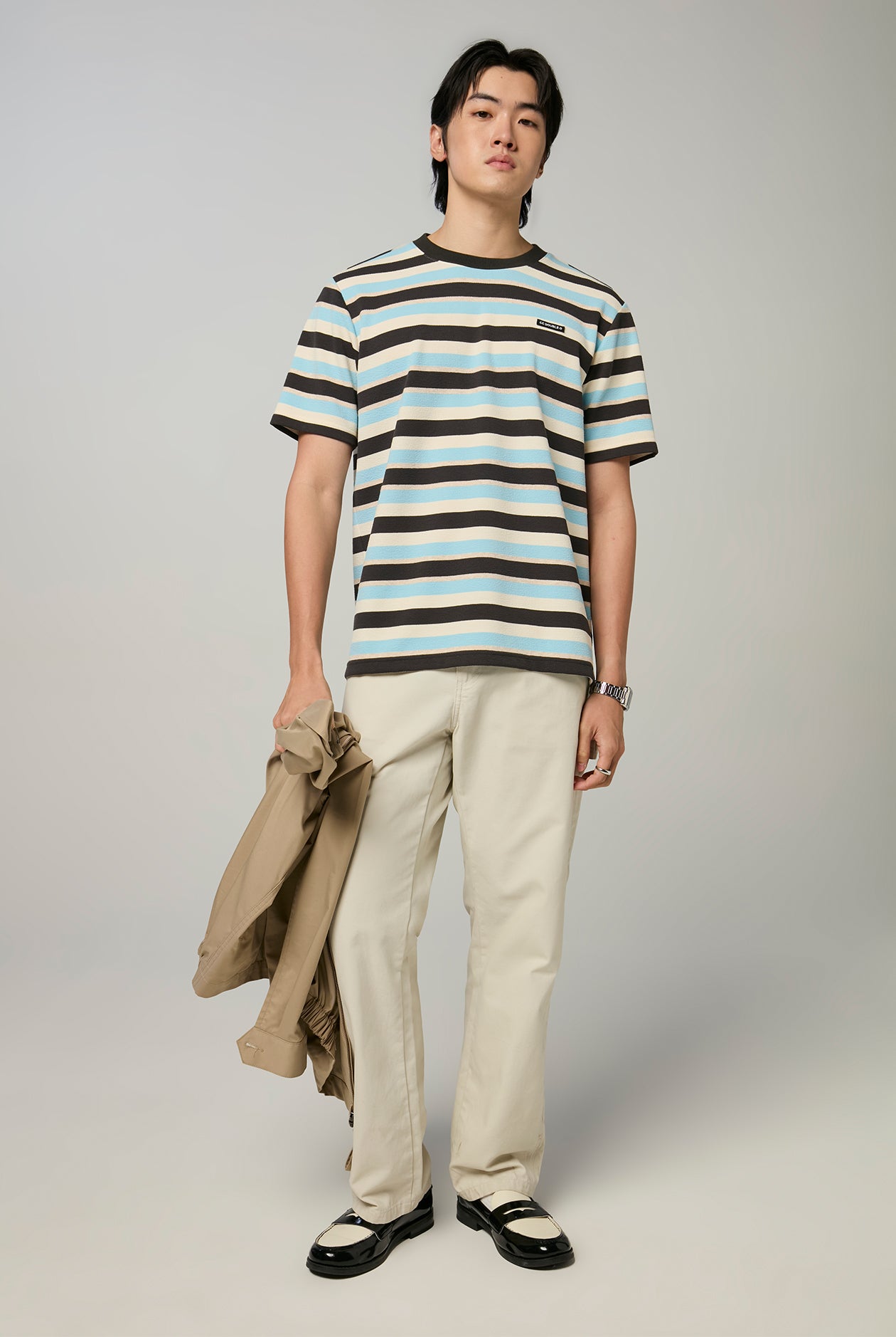 RELAXED THIN STRIPED LOGO TEE