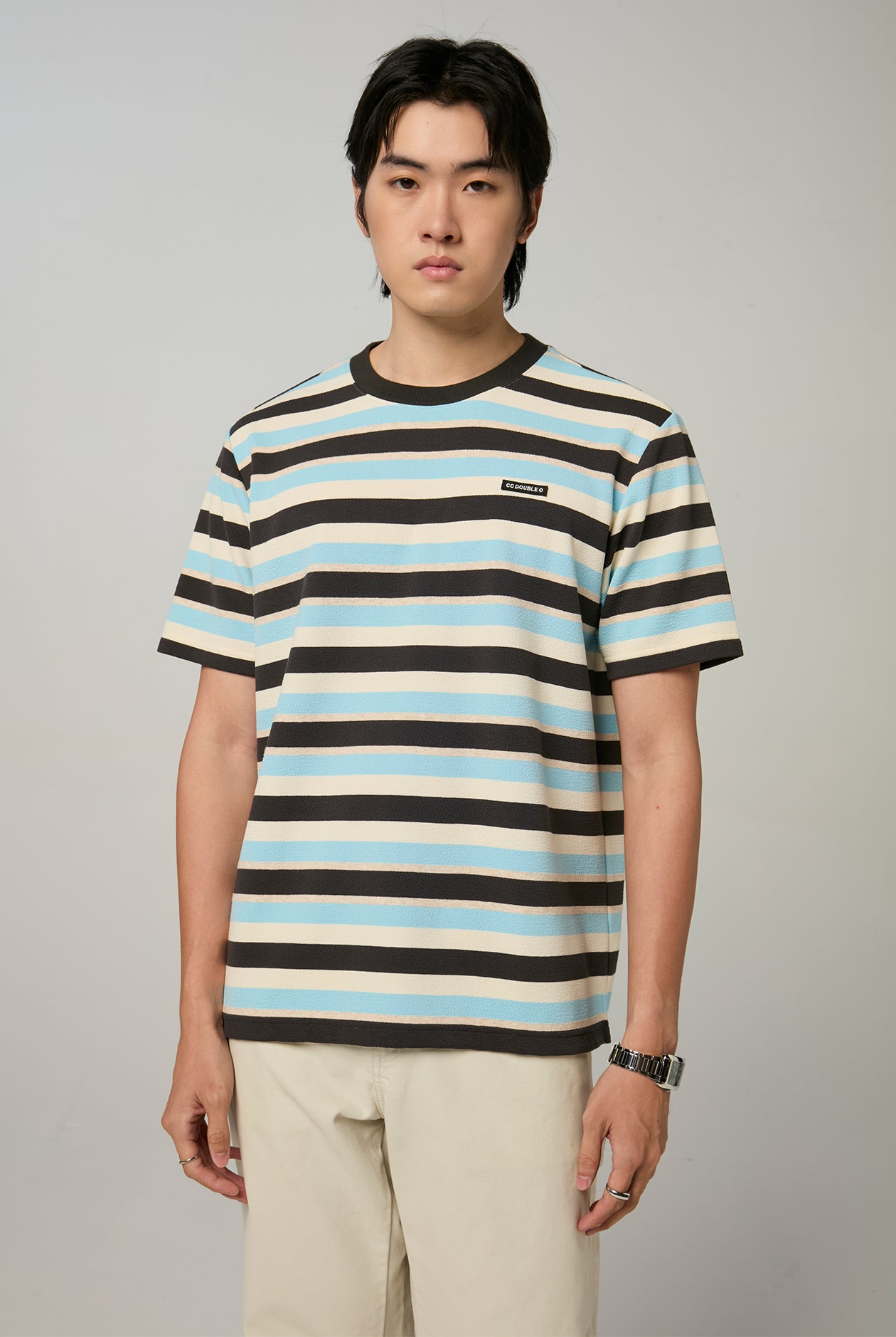 RELAXED THIN STRIPED LOGO TEE