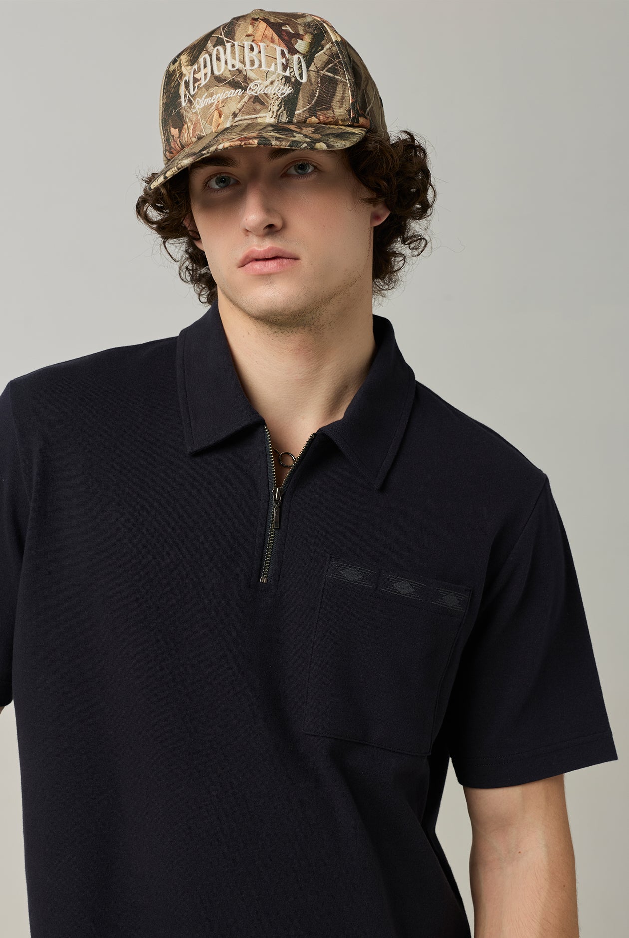 ZIP NECK POLO WITH POCKET DETIAL