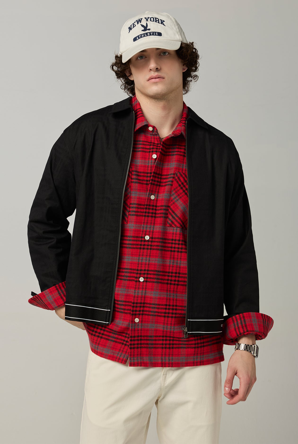 OVERSIZED CHECK LONG SLEEVE SHIRT Red / XL
