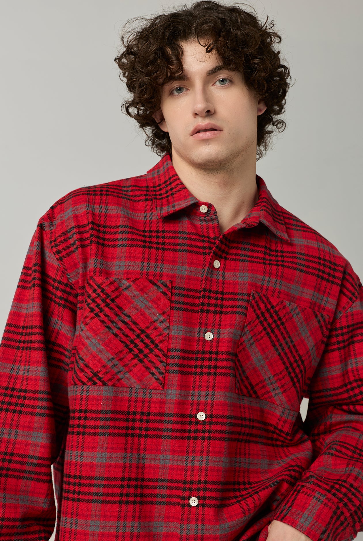 OVERSIZED CHECK LONG SLEEVE SHIRT Red / XL