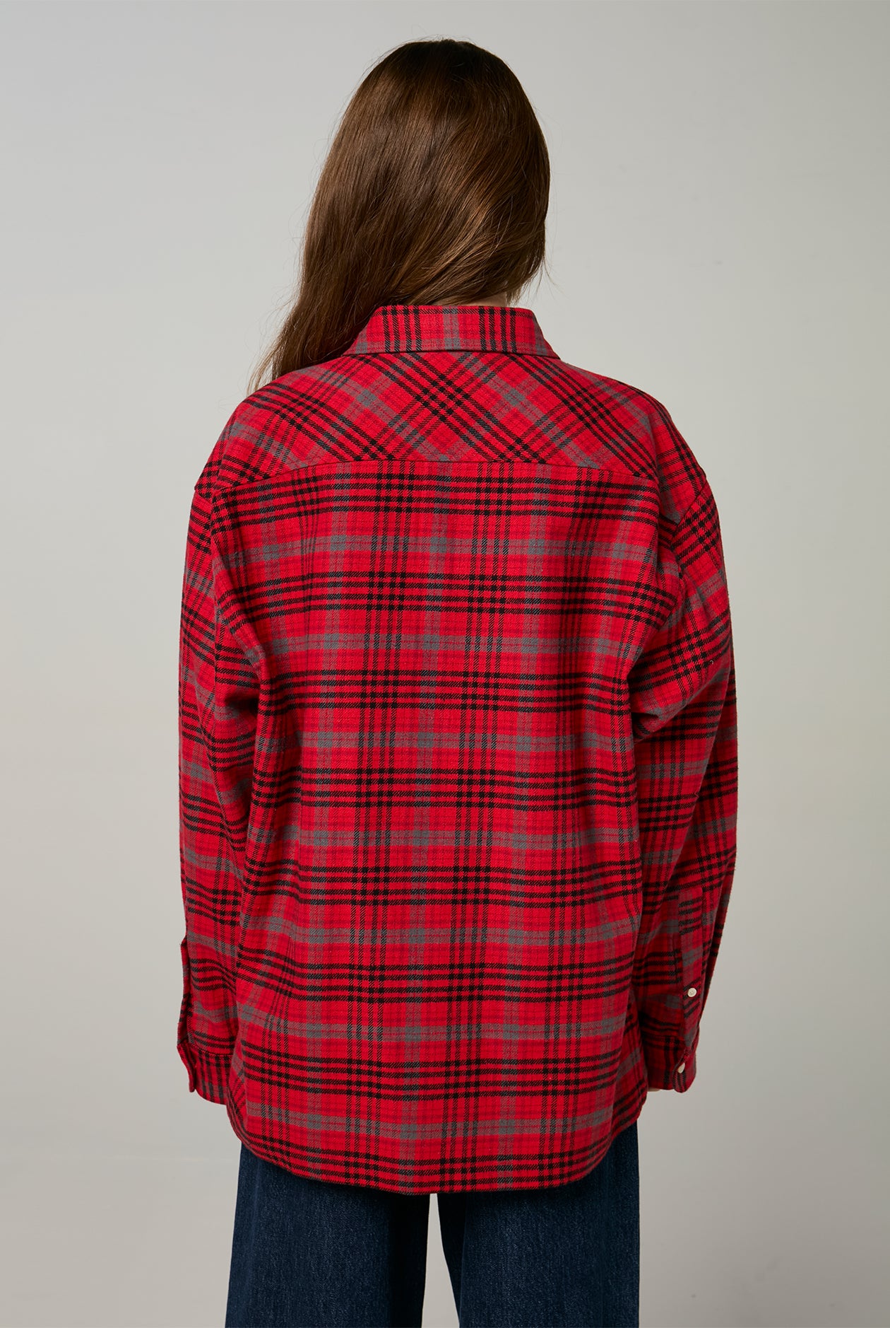 OVERSIZED CHECK LONG SLEEVE SHIRT Red / XL