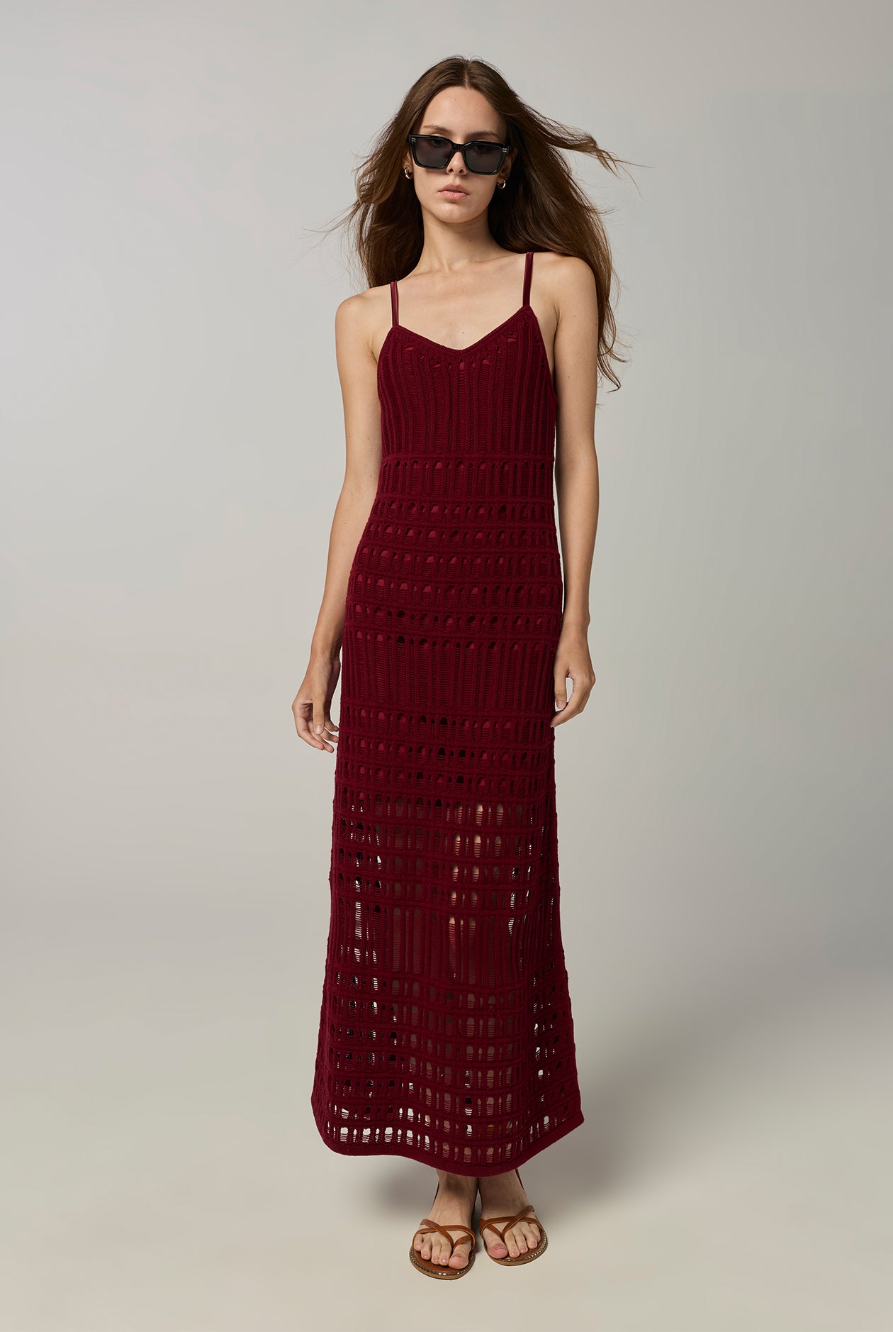 CROCHET MAXI DRESS Red / L