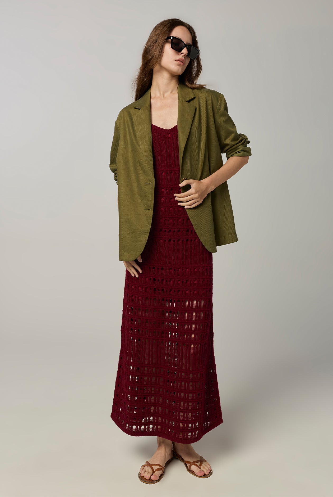 CROCHET MAXI DRESS Red / L