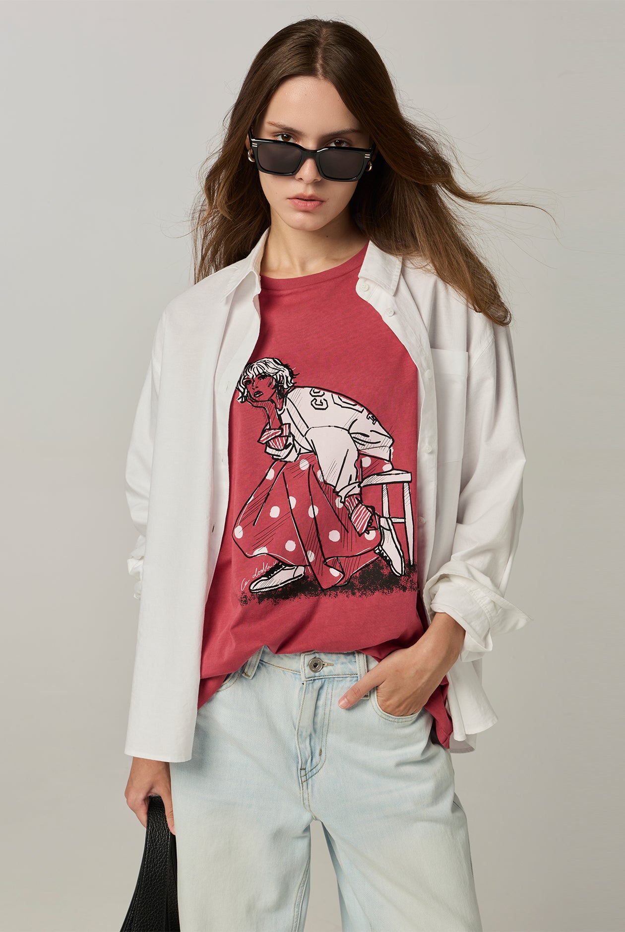 WOMAN ILLUSTRATION OVERSIZED TEE Red / L