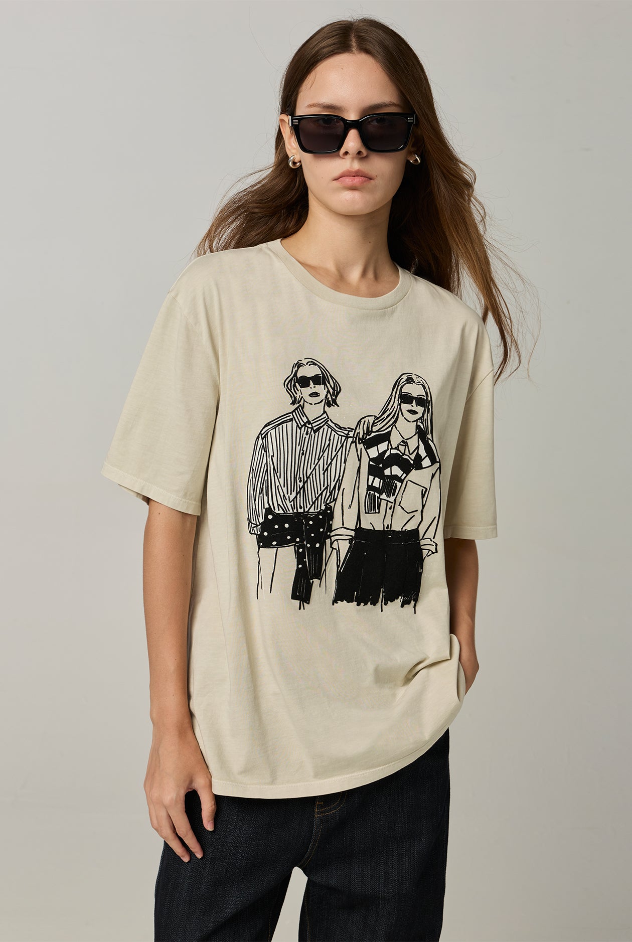 DUO WOMEN GRAPHIC OVERSIZED TEE Beige / L