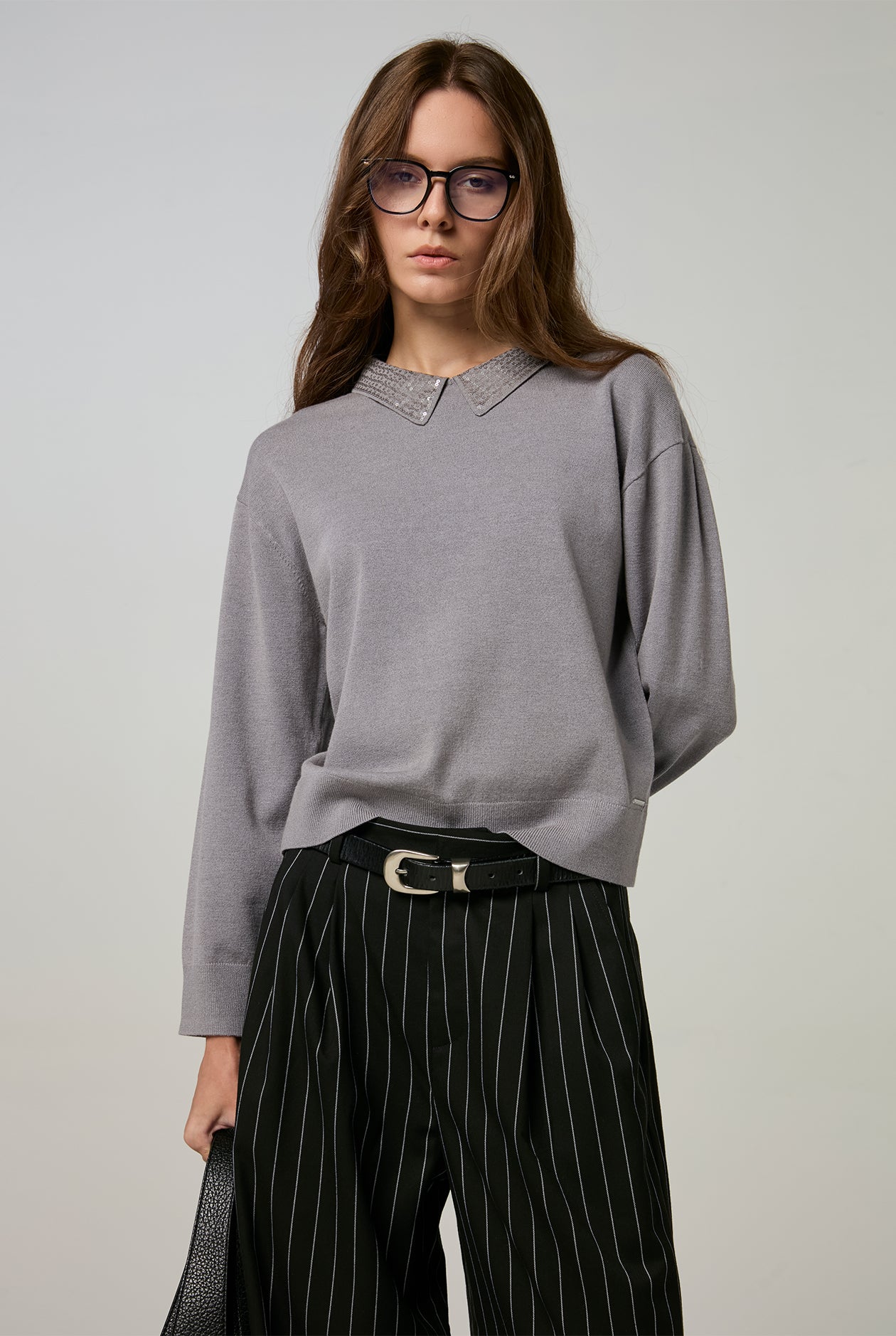 RHINESTONE COLLAR SWEATER