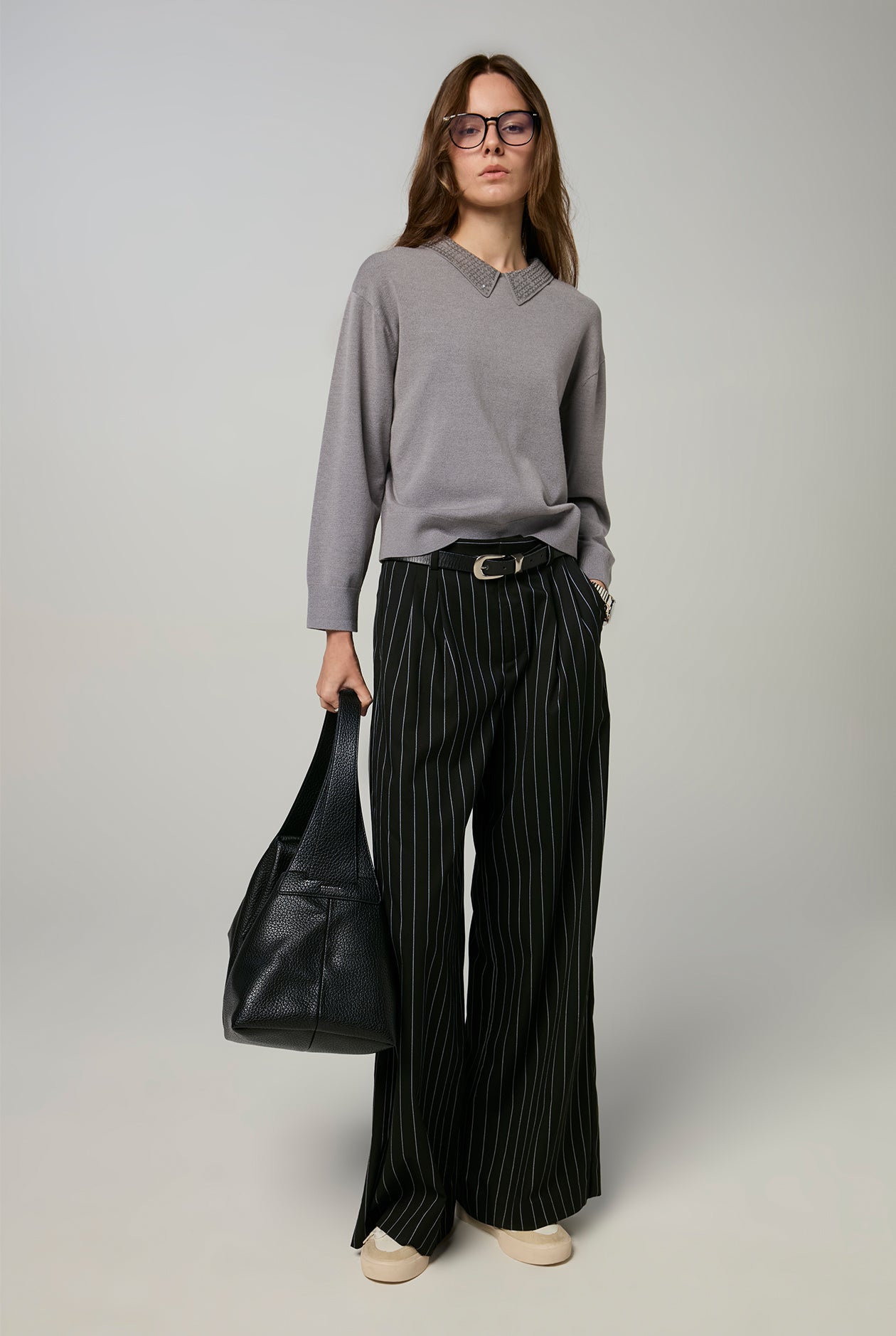 RHINESTONE COLLAR SWEATER