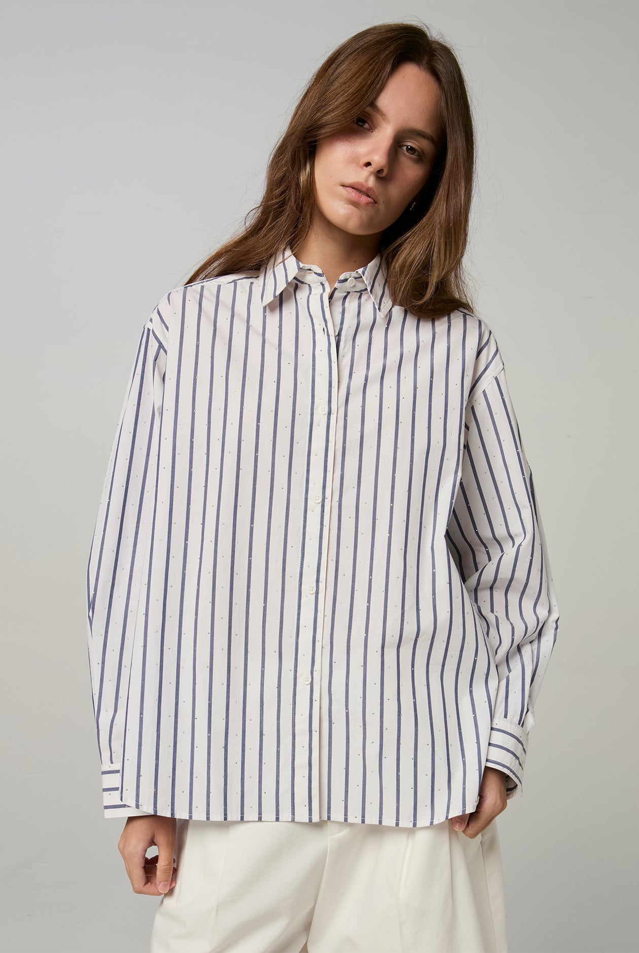 LONG SLEEVE STRIPED STUDDED SHIRT