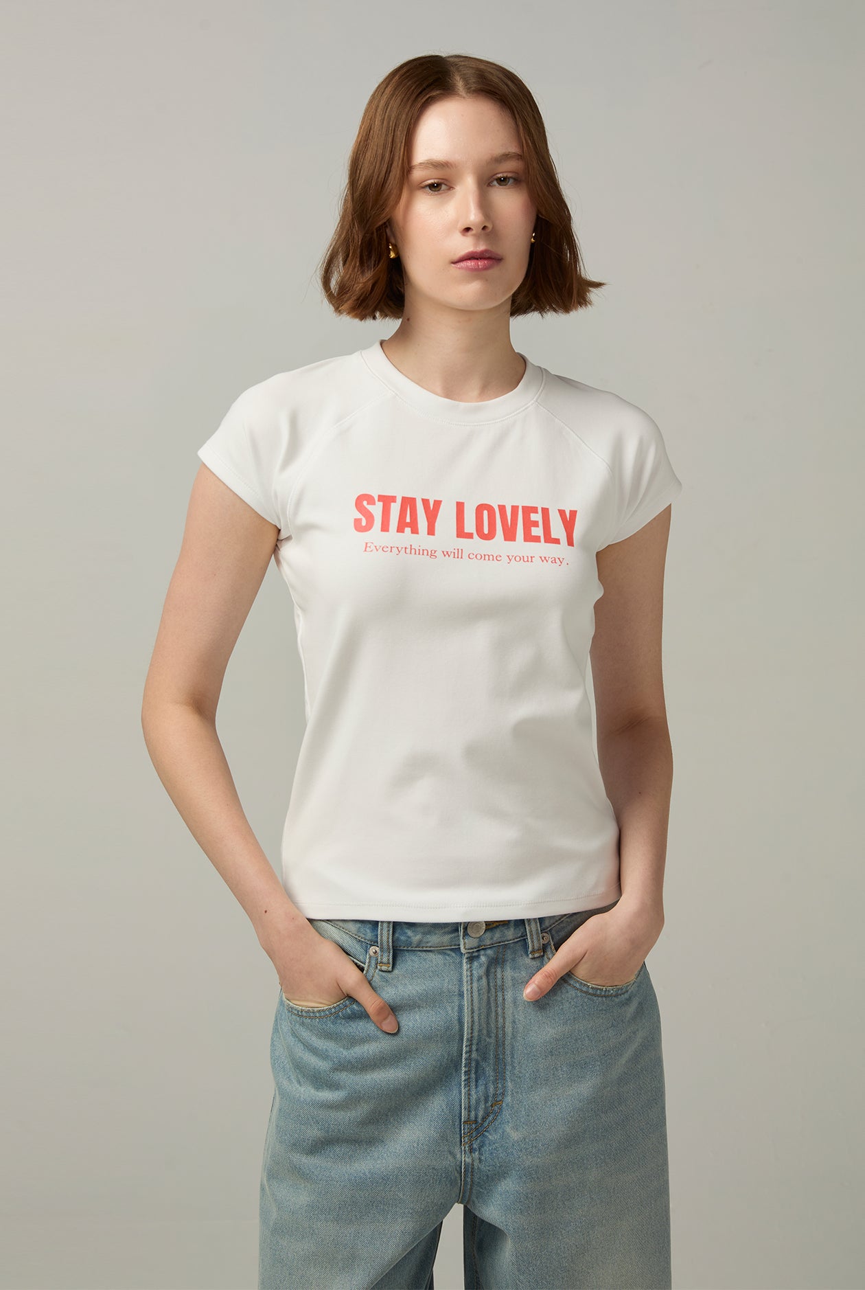 STAY LOVELY RAGLAN TEE White / L