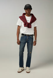 DESTROYED MID BLUE WASH SKINNY JEANS Blue / 38