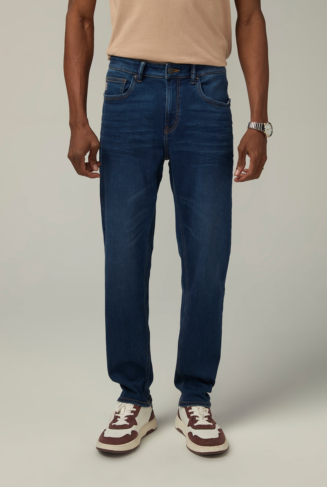 DESTROYED MID BLUE WASH SLIM JEANS Dark Blue / 38