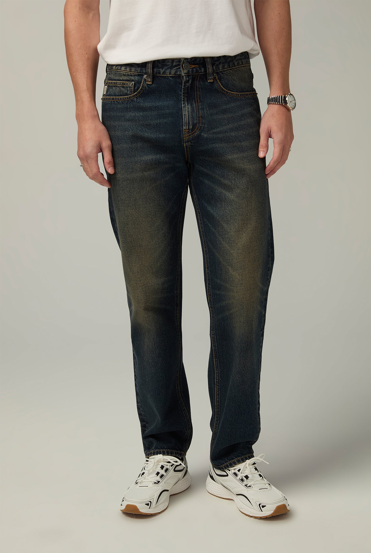 DARK BLUE WASH STRAIGHT JEANS Blue / 38