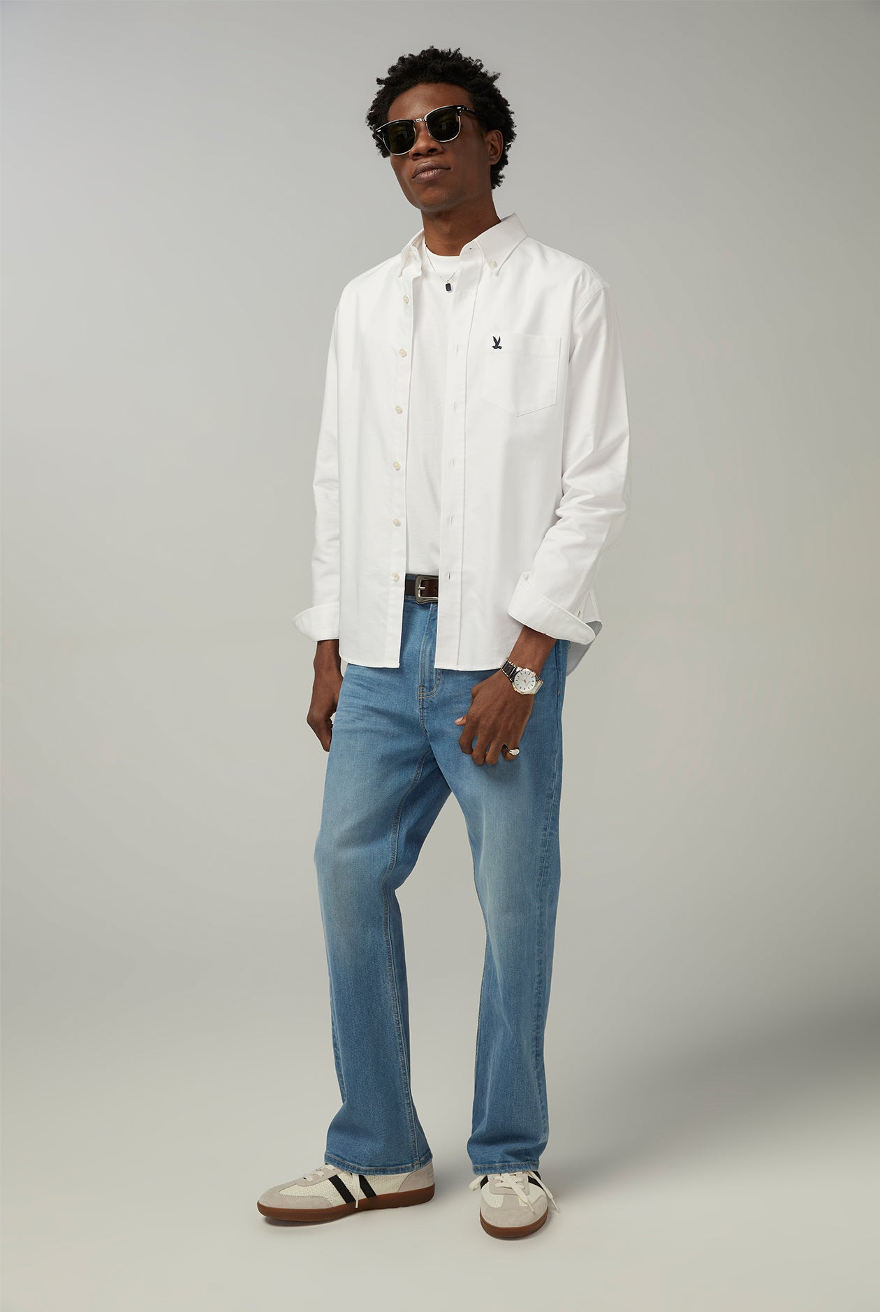 DESTROYED BLUE WASH BOOT CUT JEANS Light Blue / 38