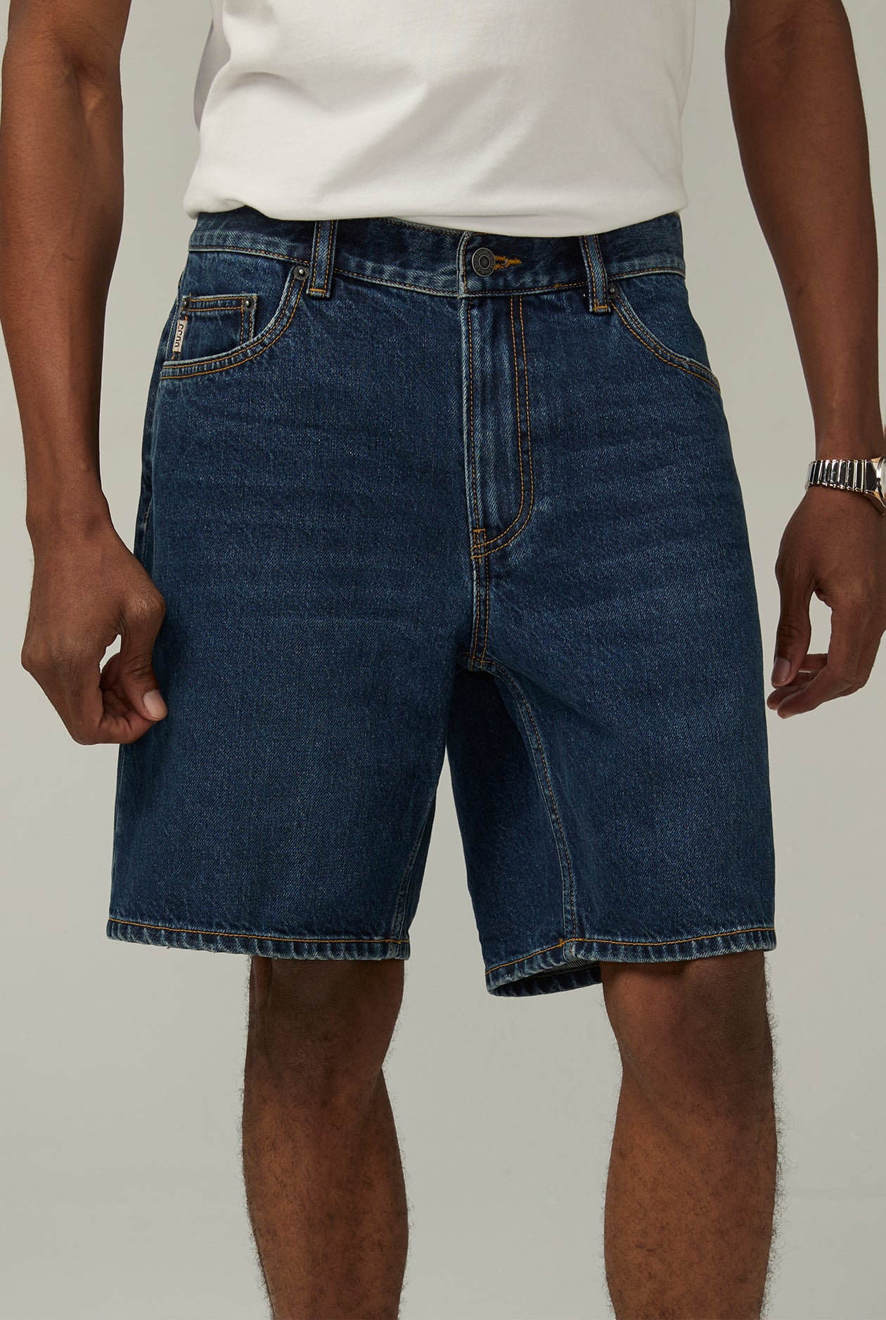 DARK BLUE WASH STRAIGHT DENIM SHORTS Dark Blue / 38