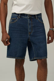 DARK BLUE WASH STRAIGHT DENIM SHORTS Dark Blue / 38