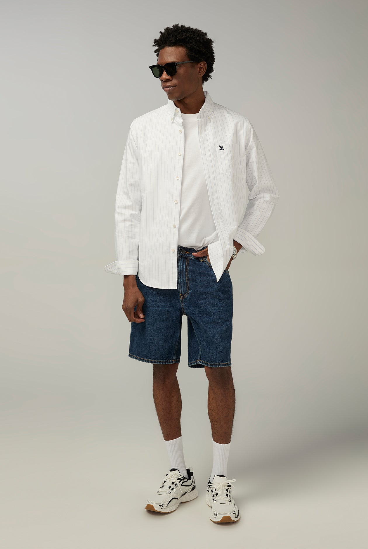 DARK BLUE WASH STRAIGHT DENIM SHORTS Dark Blue / 38