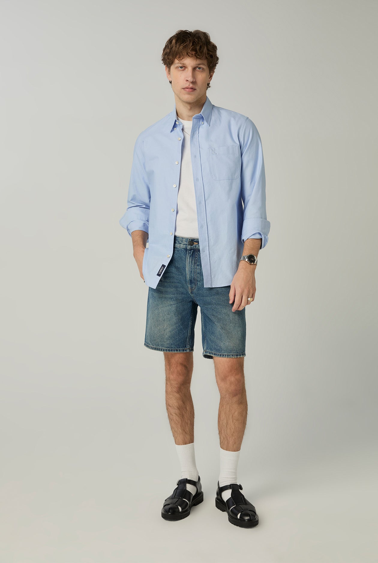 LIGHT WASH STRAIGHT DENIM SHORTS