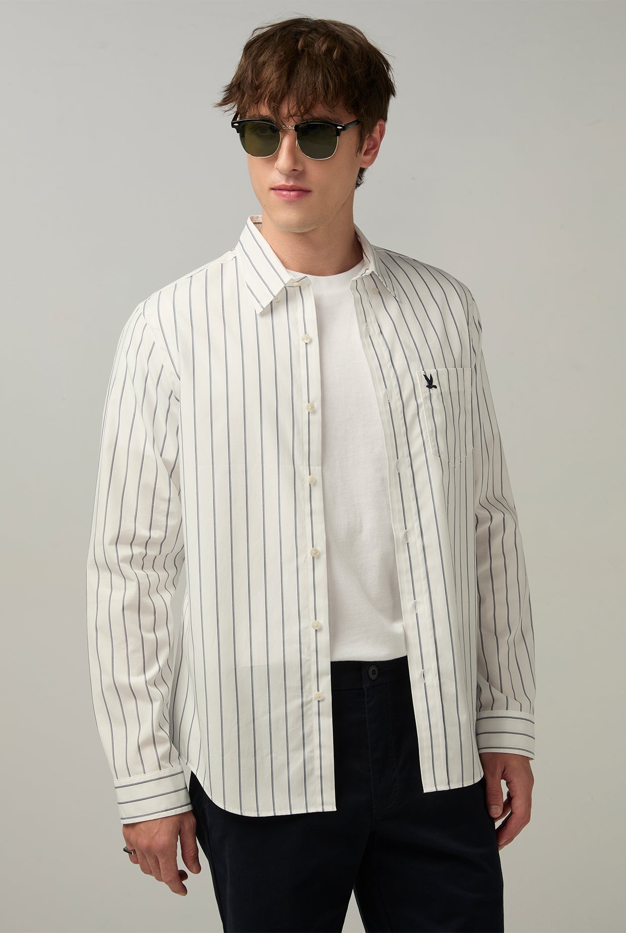 LONG SLEEVE STRIPED POPLIN SHIRT Navy / XXL