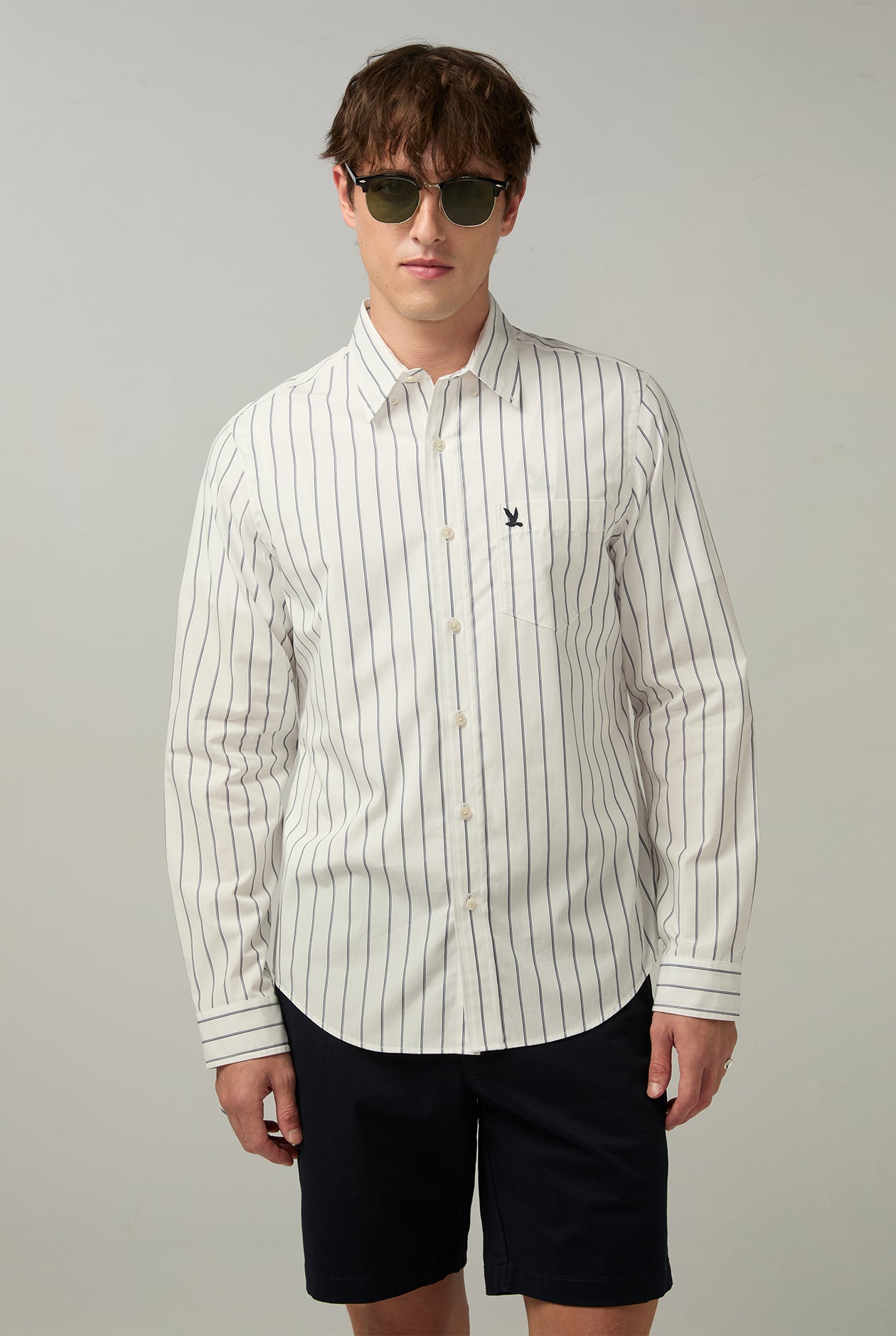 LONG SLEEVE STRIPED POPLIN SHIRT Navy / XXL