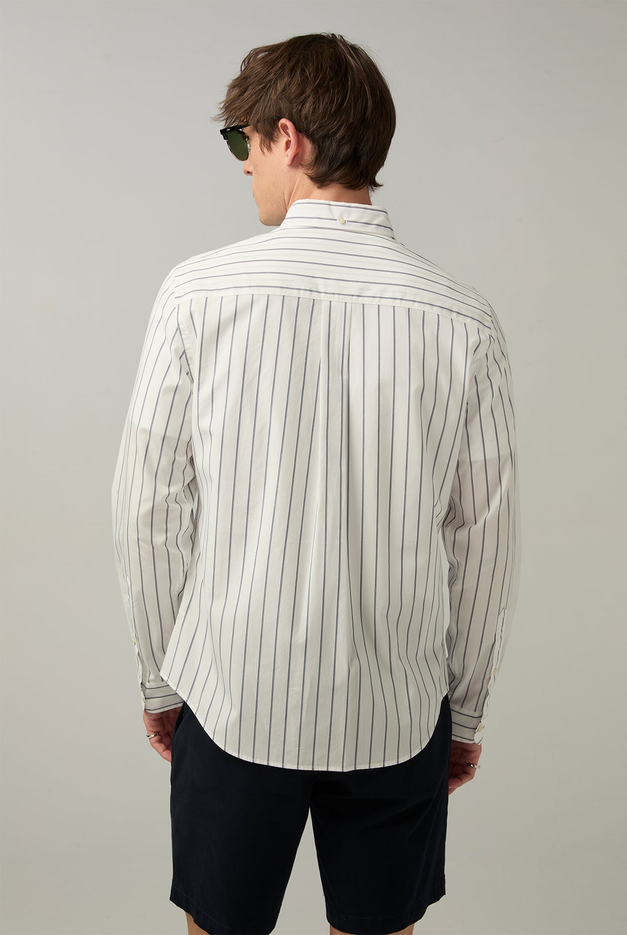 LONG SLEEVE STRIPED POPLIN SHIRT Navy / XXL