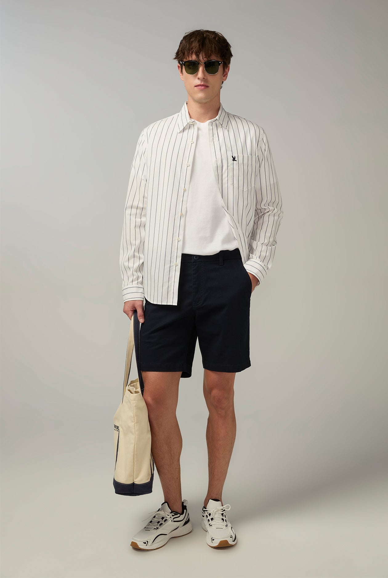 LONG SLEEVE STRIPED POPLIN SHIRT Navy / XXL