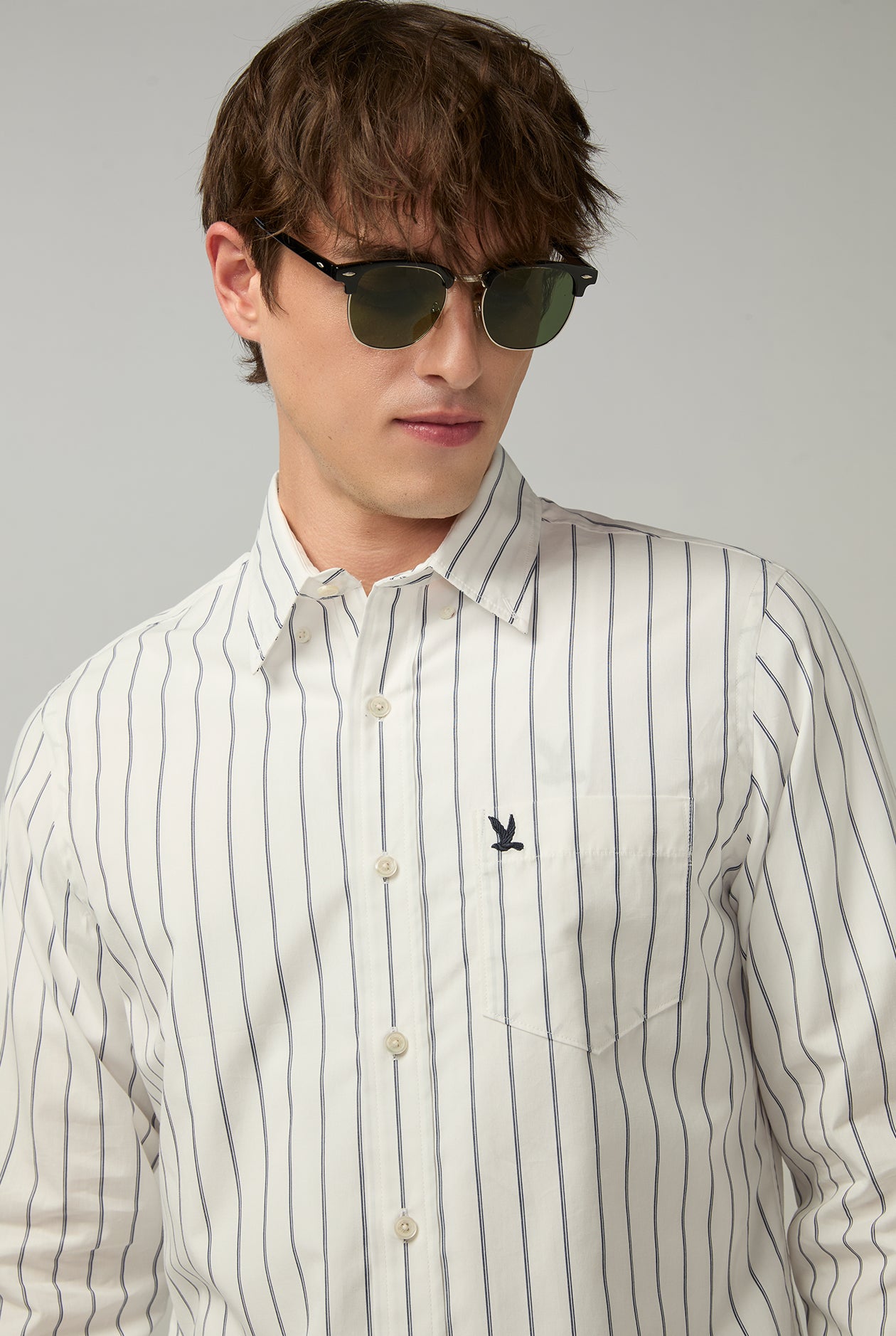 LONG SLEEVE STRIPED POPLIN SHIRT Navy / XXL