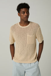 OPENWORK KNIT POCKET TEE