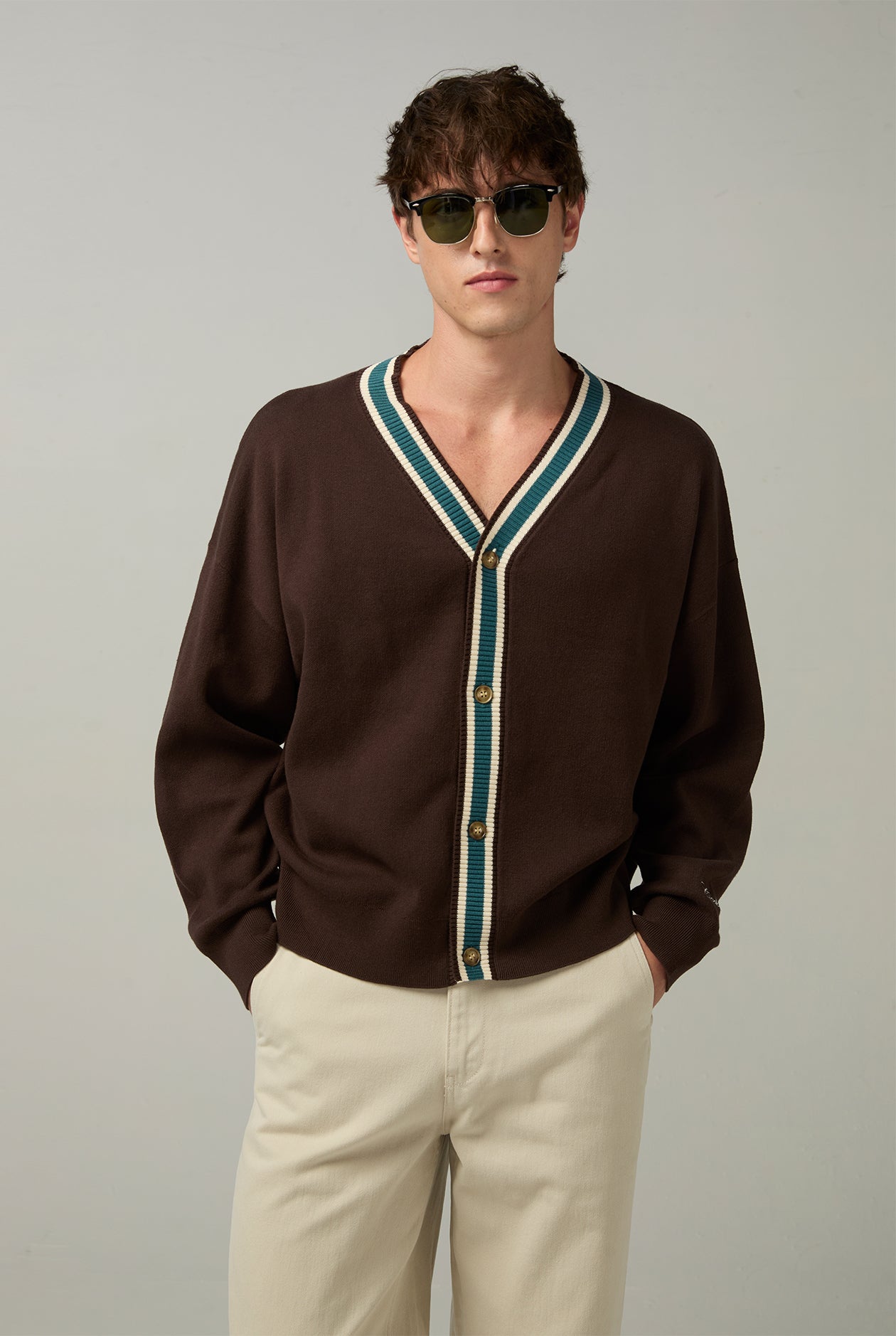 PLACKET STRIPED CARDIGAN