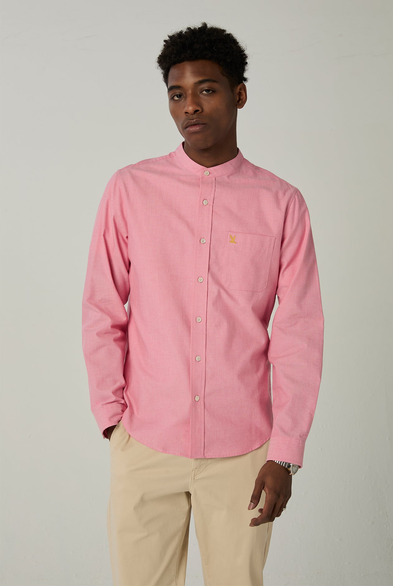 MANDARIN COLLAR CHAMBRAY SHIRT