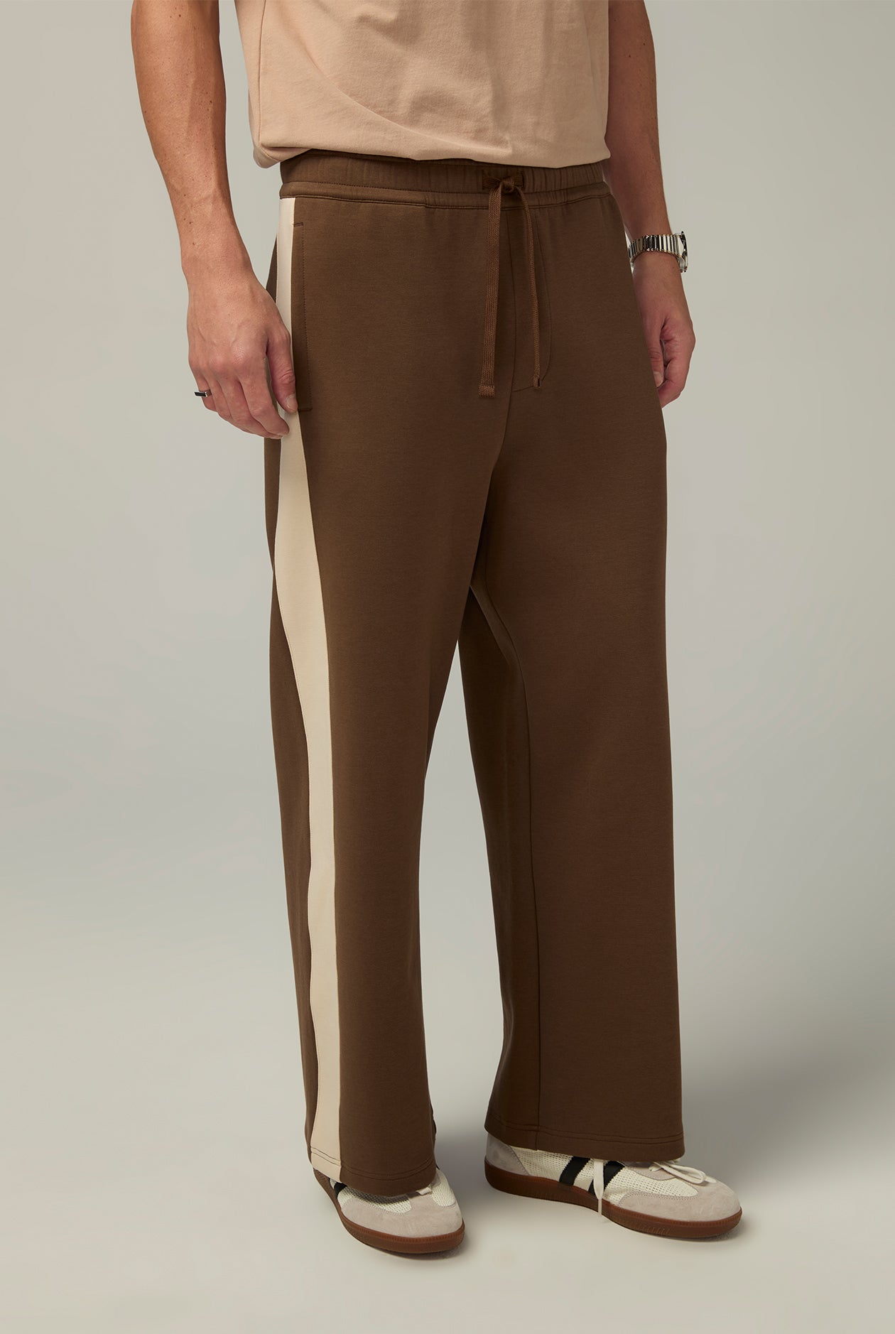 WIDE FIT SIDE STRIPED PANTS Brown / XL