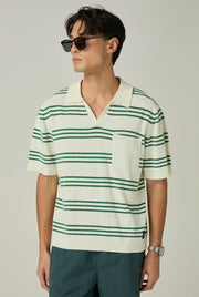 STRIPED TEXTURED JOHNNY COLLAR POLO