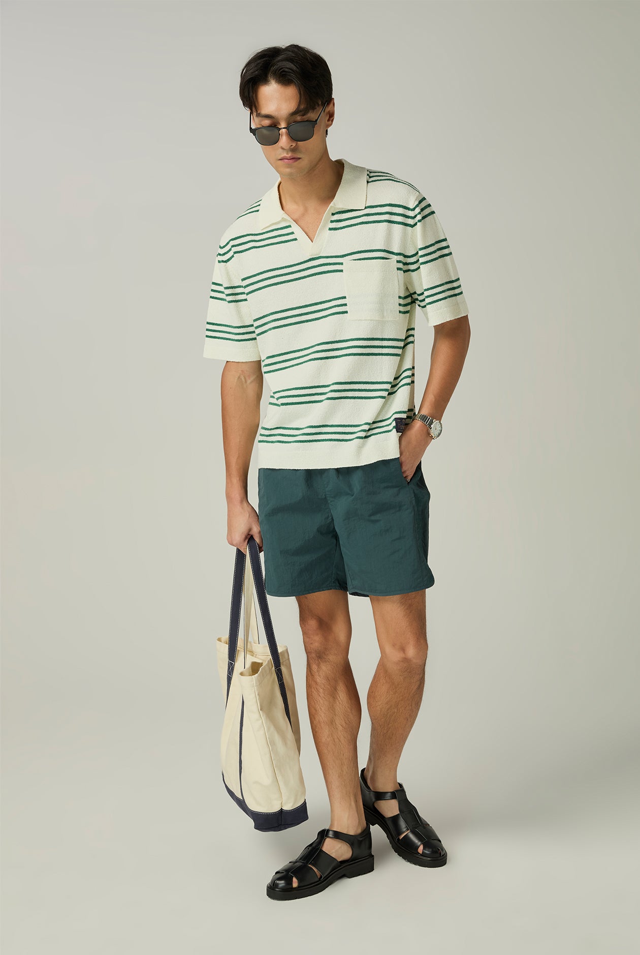 STRIPED TEXTURED JOHNNY COLLAR POLO