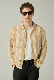 OPENWORK KNIT STRIPED SHIRT