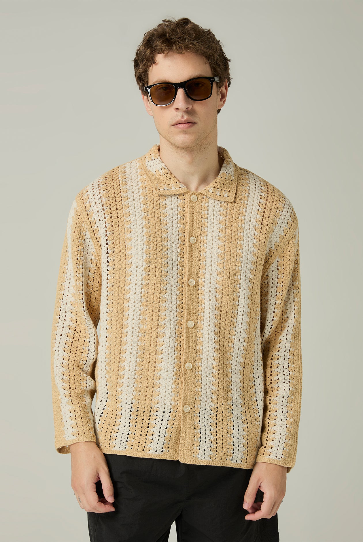 OPENWORK KNIT STRIPED SHIRT