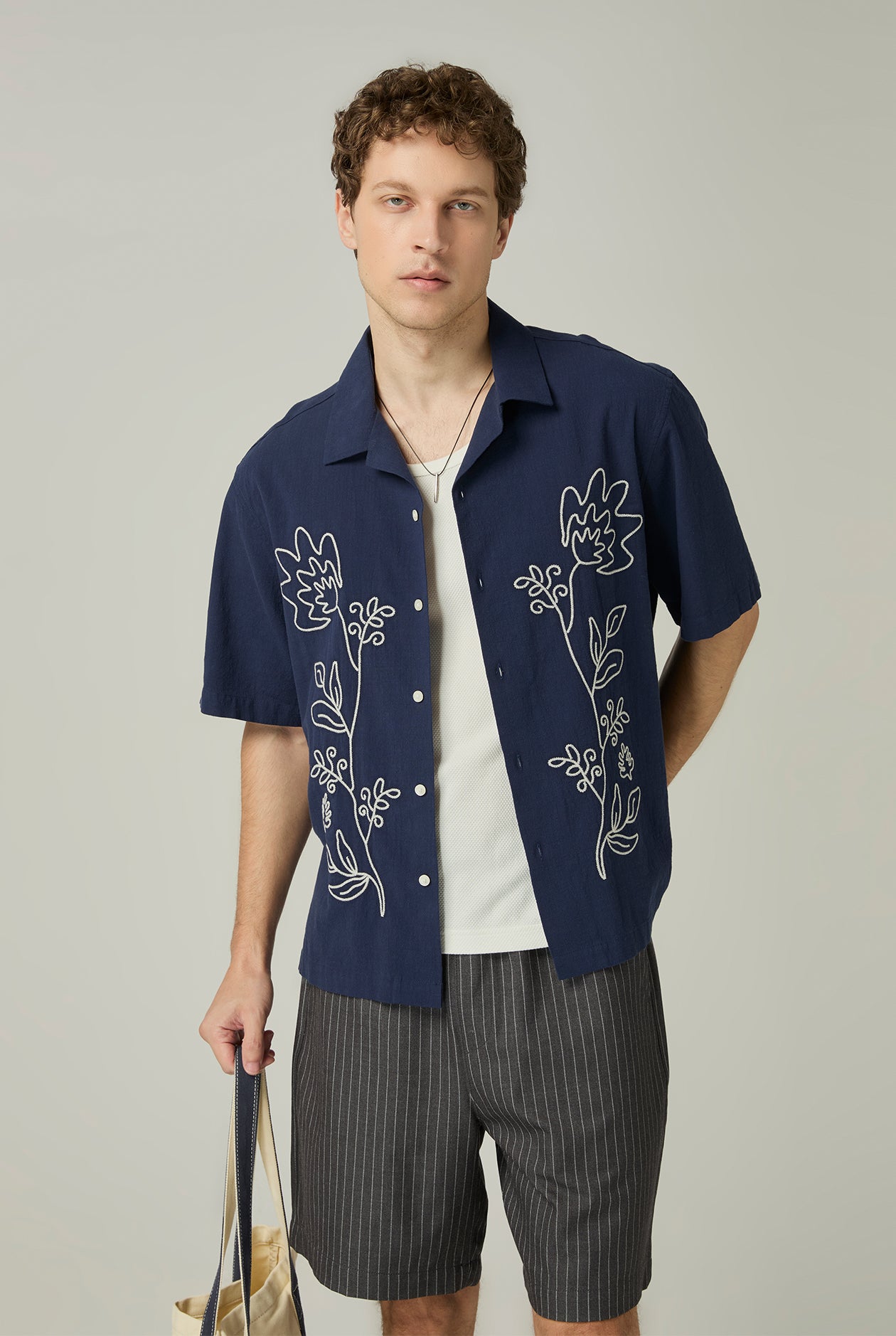 EMBROIDERED CAMP COLLAR SHIRT