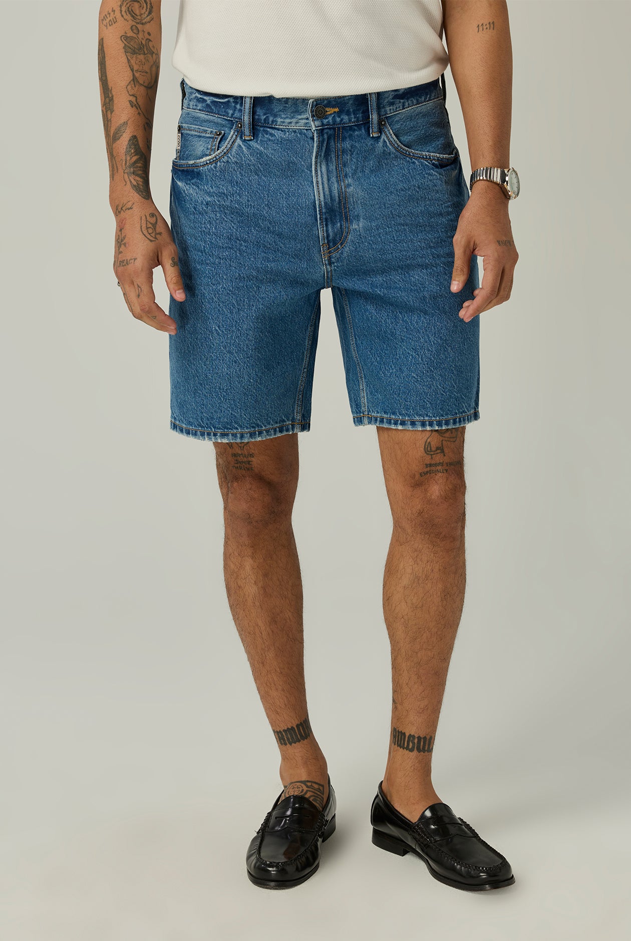 BLUE STRAIGHT DENIM SHORTS - CC Double O Official Store