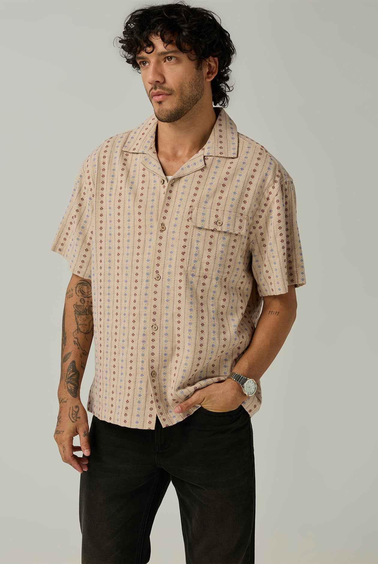 JACQUARD STRIPED SHORT SLEEVE SHIRT