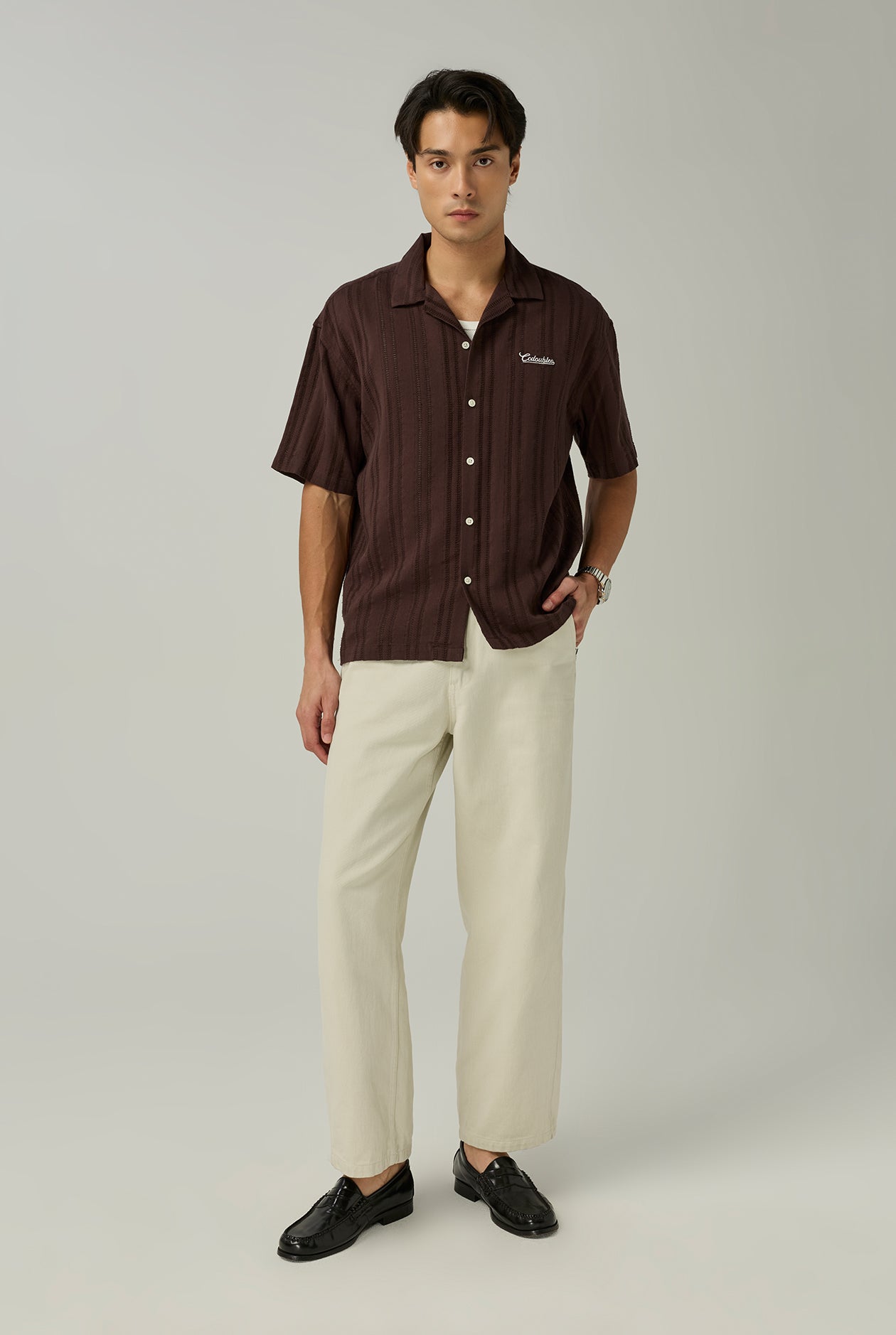 STRIPE OPENWORK SHORT SLEEVE SHIRT