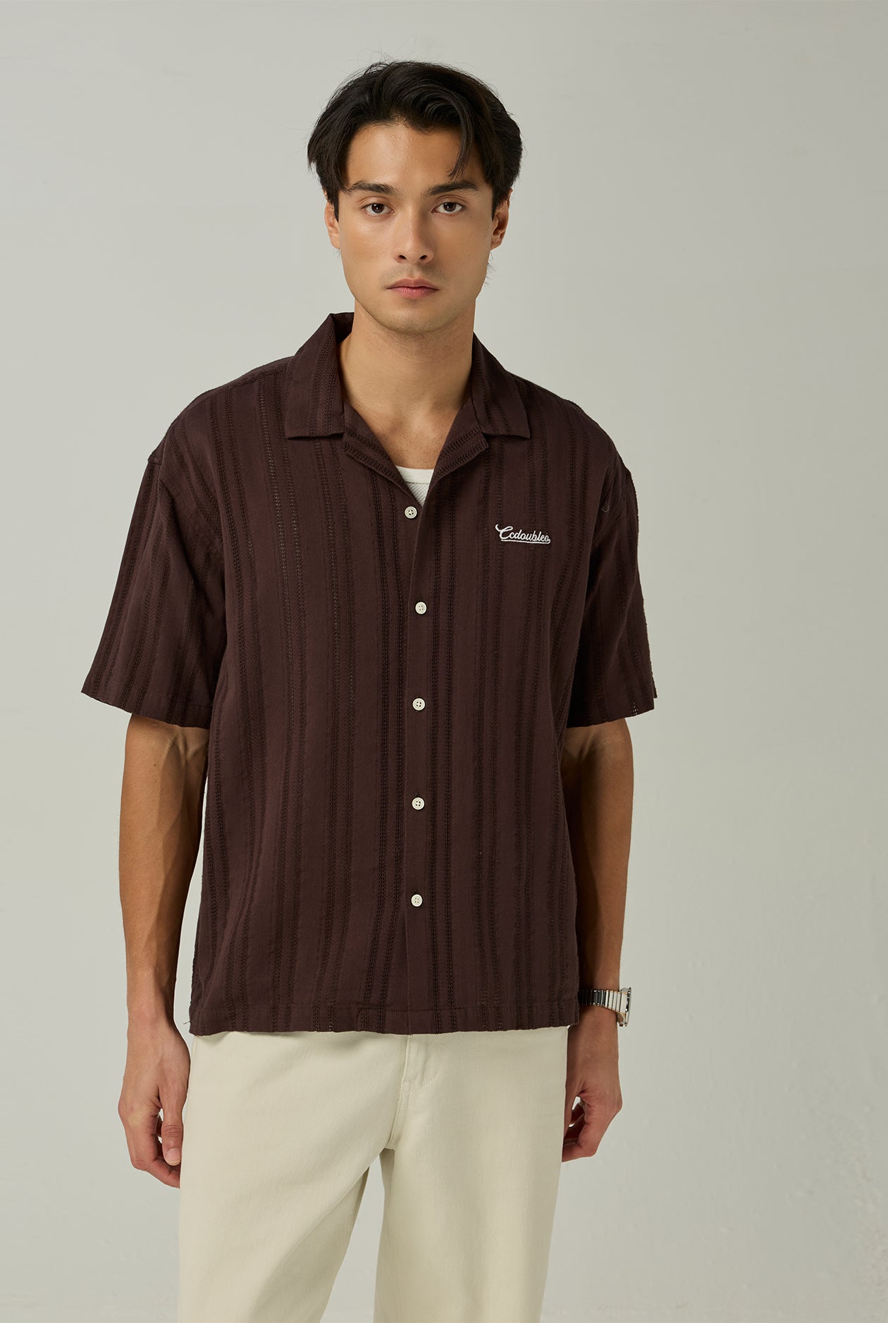 STRIPE OPENWORK SHORT SLEEVE SHIRT