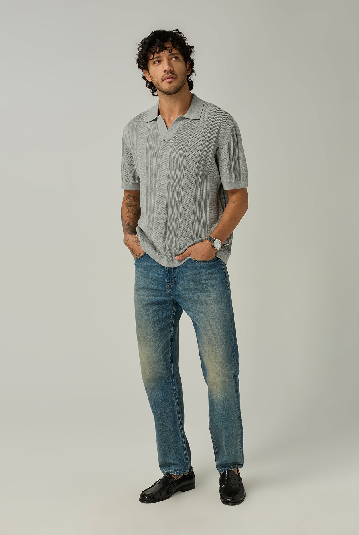 OPEN COLLAR KNIT POLO SHIRT