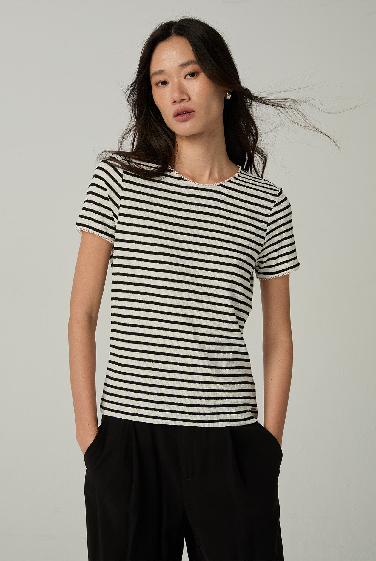 OPENWORK STRIPE KNIT TEE