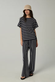 STRIPED OPENWORK KNITTED DRAWSTRING PANTS