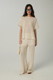 OPENWORK KNITTED DRAWSTRING PANTS