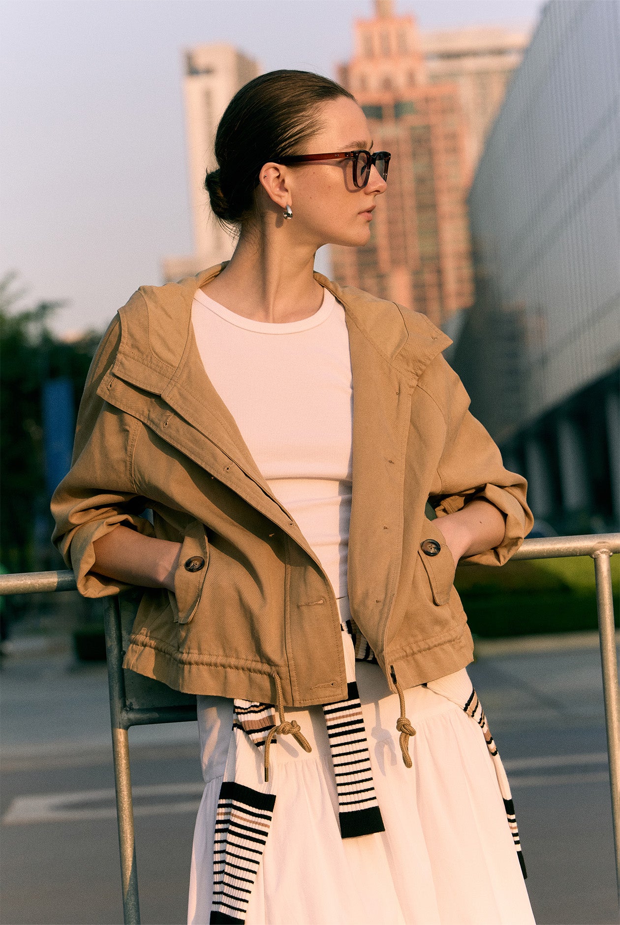 COTTON TWILL HOODIE JACKET