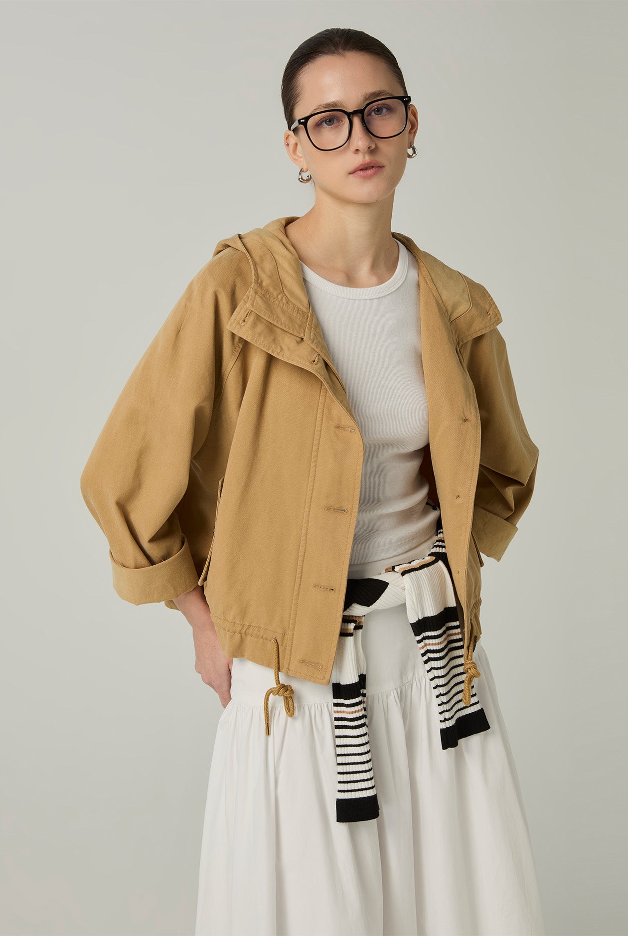 COTTON TWILL HOODIE JACKET