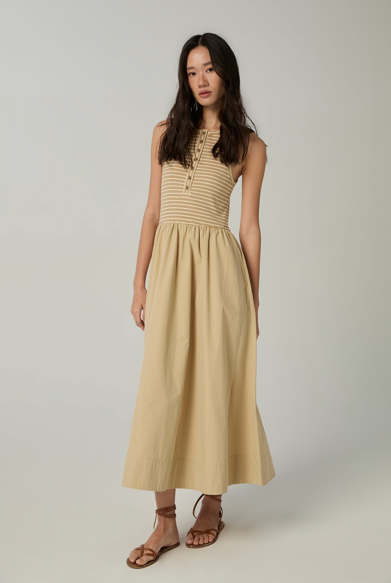 MIXED MEDIA STRIPED MAXI DRESS