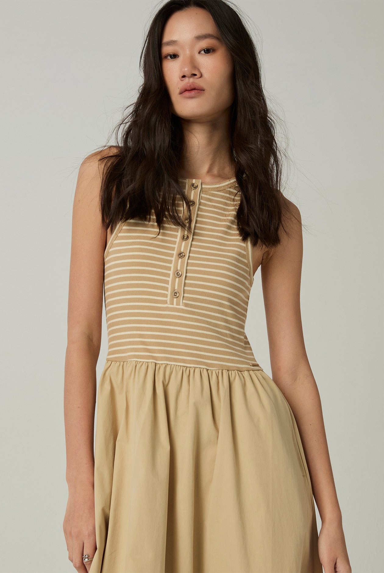 MIXED MEDIA STRIPED MAXI DRESS