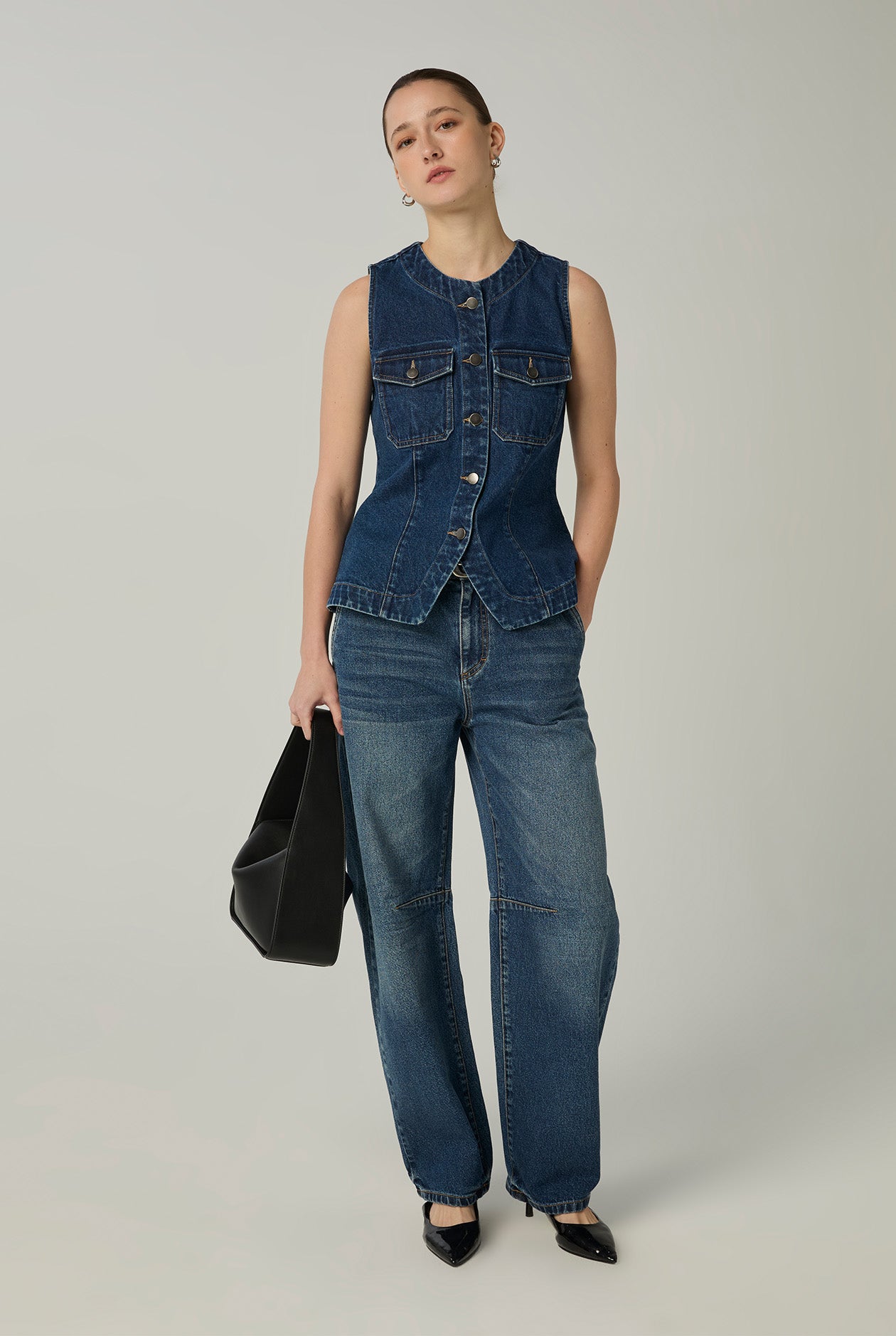 CREW NECK DENIM VEST